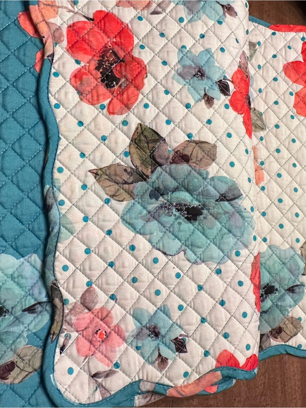 The Pioneer Woman Aqua, Teal and Coral Quilted Floral Table Runner